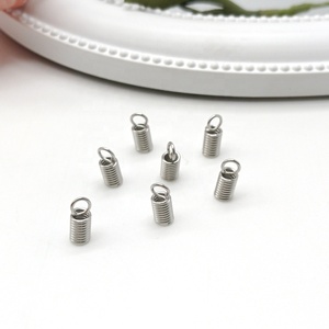 Пружинные обжимные застежки из нержавеющей стали с серебристым кожаным шнурком, концы, заглушки, соединители для изготовления браслетов, ожерелья, ювелирных изделий - Product Image 3