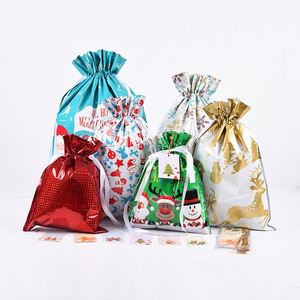 Sacs cadeaux personnalisés en papier d'aluminium avec cordon de serrage et logo imprimé, sacs de shopping de Noël avec fermeture à cordon - Product Image 2