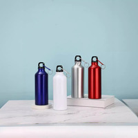 Bouteille d'eau en aluminium personnalisée, portable, pour le sport, avec mousqueton, anti-fuite, à paroi simple, pour les voyages en plein air