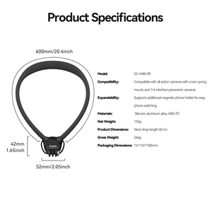 Soporte de Cuello TELESIN para <span class=keywords><strong>Go</strong></span> <span class=keywords><strong>Pro</strong></span> 13 /DJI <span class=keywords><strong>5</strong></span> <span class=keywords><strong>Pro</strong></span> /INSTA360 con Correas 360 °   Soporte de Cuello de Silicona para Disparos en Rotación - Product Image 5