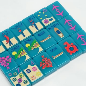 160 Fichas de Mahjong Americanas de Lujo, Personalizables, en Acrílico Tallado, Color Azul PORTOFINO, Diseño Costero, Portátiles y Ecológicas - Product Image 4