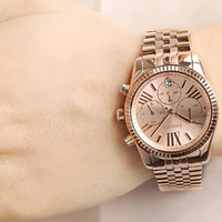 Montre Femme Haut de Gamme en Acier Inoxydable Or Rose 38mm 20mm, Aiguilles Lumineuses à Trois Yeux, Logo Personnalisé, Étanche 100M