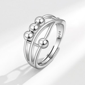 Anillos artesanales vintage giratorios lisos con cuentas, ajustables, de cobre chapado en plata, joyería para aliviar la ansiedad para mujeres - Product Image 2