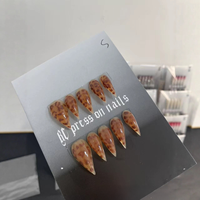 Faux ongles longs faits main à pression, motif griffe de dragon, imprimé léopard ambre, motif animal brun translucide effet gelée, style gothique