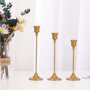 Wholesale 3pcs Minimalist Vintage <b>Brass</b> Long Stemmed Candle Holder Stick Sets Home Decor <b>Antique</b> Gold Metal Candle Stick Holder - Product Image 2