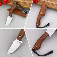 Couteau de camping quotidien à lame fixe Full Tang en acier inoxydable avec manche en bois de rose, couteau de survie pour la chasse avec étui en cuir