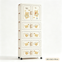 Armoire pliable pour enfants en plastique PP, 5 étages, armoire de rangement pour vêtements d'enfants avec roulettes, motif de dessin animé