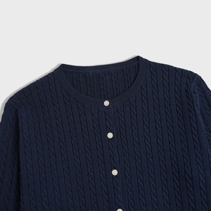 TOWNKANA 2025 Otoño Invierno Nueva Chaqueta de Punto de Algodón Puro con Cuello Redondo y Botones, Tejido Trenzado de Color Liso para <span class=keywords><strong>Mujer</strong></span> - Product Image 2