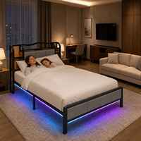 Lit simple en acier pliable et portable, réglable et extensible, avec charge USB et éclairage LED RGB / Stable et silencieux
