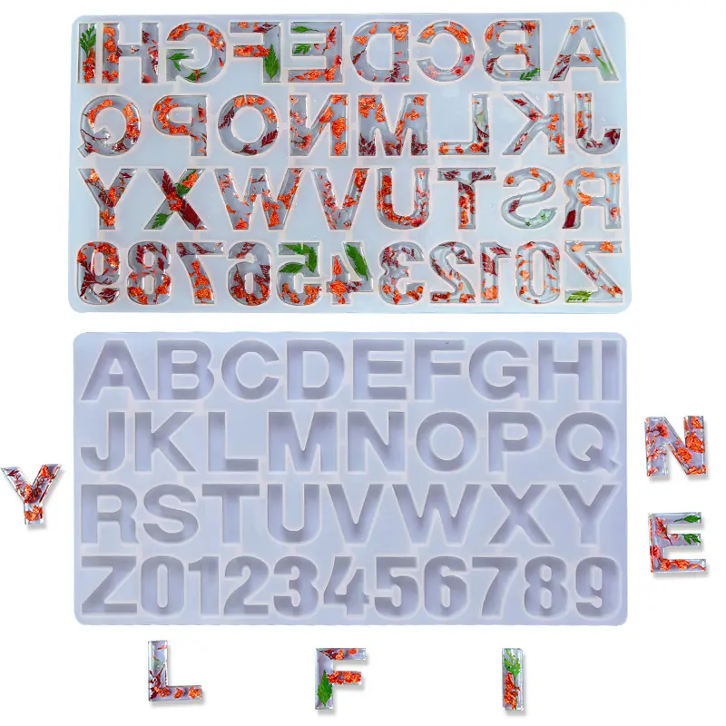 Nummer alphabetische Form Schmuck Kerze Schlüssel bund Silikon 26 Buchstaben Harz Epoxy Silikon Alphabet Harz Formen für Harz mit Loch