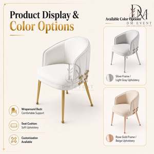 Modern Curved Barrel Arm Back Gold Stainless Steel <b>Dining</b> <b>Chair</b> with White Cushion for Hotel and Wedding Events Wholesale - Product Image 4