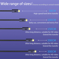 Cable de Datos Super Real 8K con Transferencia Flash de 100W 5A, Tipo-C Macho, 0.5M/1M/2m/3m, 20Gbps, Trenzado de Nailon, Conductor de Cobre Puro, para Impresora, IOS
