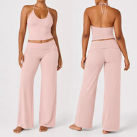 Ensemble de yoga 2 pièces pour femme : débardeur ajustable sans dos et short évasé à taille repliable