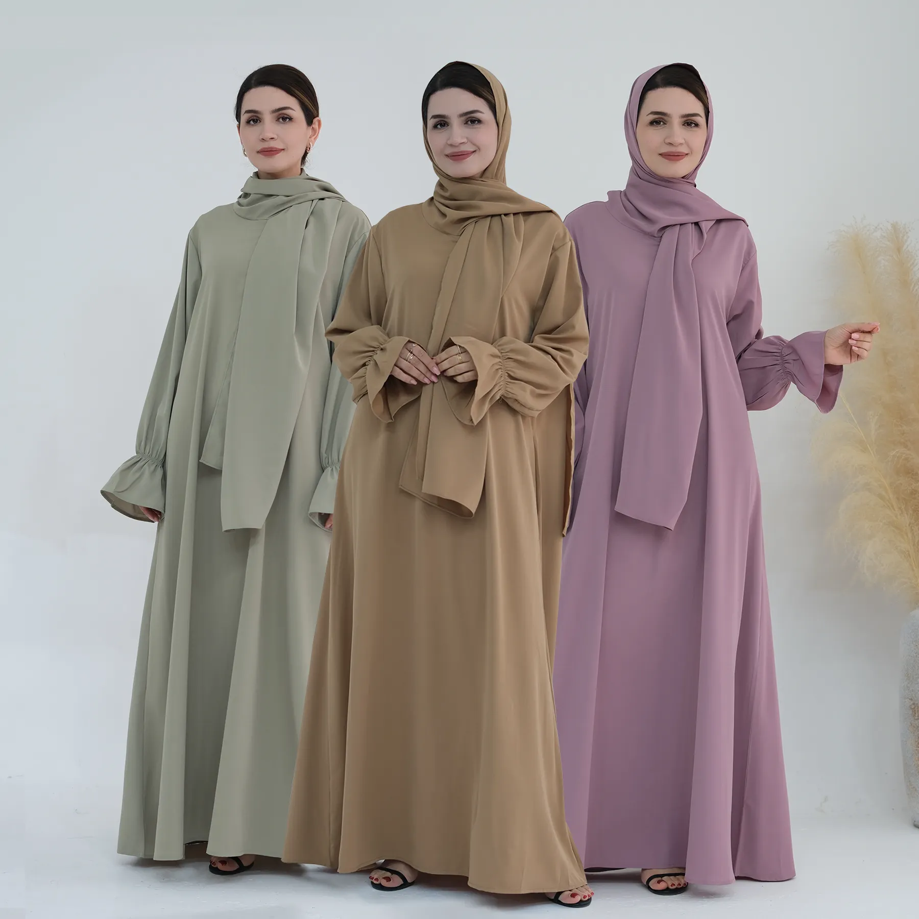 Vente en gros de vêtements traditionnels jilbab abaya robe musulmane avec écharpe turquie dubaï solide islamique longue robe musulmane pour femme