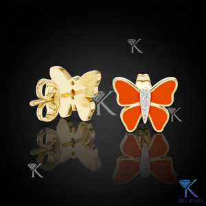 ต่างหูรูปผีเสื้อเคลือบสีส้ม ปีกเคลือบเงา ทองคำแท้ 14K 18K เครื่องประดับหรูหราสำหรับผู้หญิง เหมาะสำหรับงานแต่งงานและงานปาร์ตี้ - Product Image 1