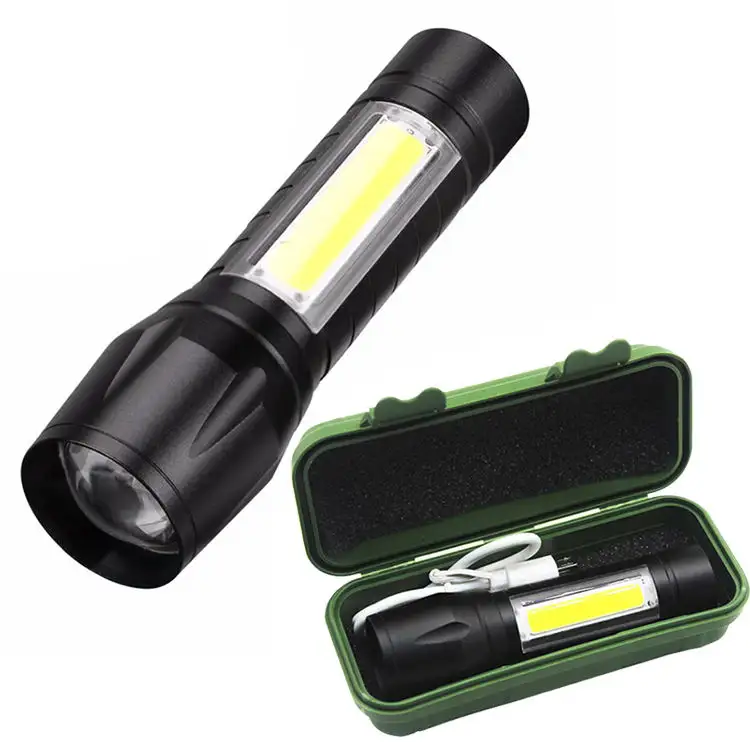 Mise au point télescopique avec lampe latérale COB Lampe torche LED Clip Pocket USB Rechargeable COB Zoom Mini lampe de poche LED