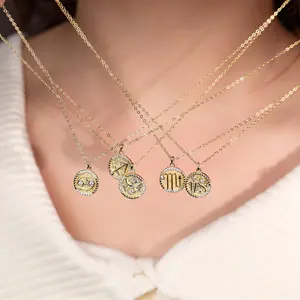 Original Design Initial Zodiac Jewelry Personalized 925 Silver Jewelry 18K Gold Coin Pendant 12 Sign Zodiac Necklace