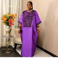 Robe de soirée élégante transfrontalière à col rond, en tissu à sequins, polyester, avec nœud en dentelle, manches courtes, coupe ample, style ethnique africain