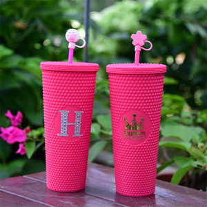 710ml Coffee Cup Cold Water Mug Tumbler Cup With Straw Double Layer Plastic Diamond Radiant Cups