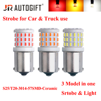 Ampoule Céramique 57 LED 12/24V Rouge Ambre pour Feu Stop Arrière de Voiture, Lampe Clignotante de Frein Stroboscopique 1156 1157 BA15S T20