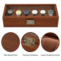 Boîte de présentation de montres en bois de noyer de luxe personnalisable avec coussin en velours brun doux, charnières métalliques vintage, logo personnalisé