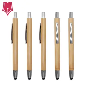 厂家直销手写笔带橡胶圆珠笔，天然环保竹笔，定制logo