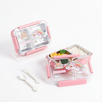Boîte à lunch bento pour enfants, anti-fuite, en acier inoxydable 304, 2 compartiments, avec cuillère, fourchette et couverts pour les enfants à l'école