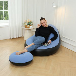 Inflatable <b>Bean</b> <b>Bag</b> <b>Sofa</b> Set 100x95x70cm With Footrest Flocked Recliner Leisure Chair Adult Use - Product Image 3