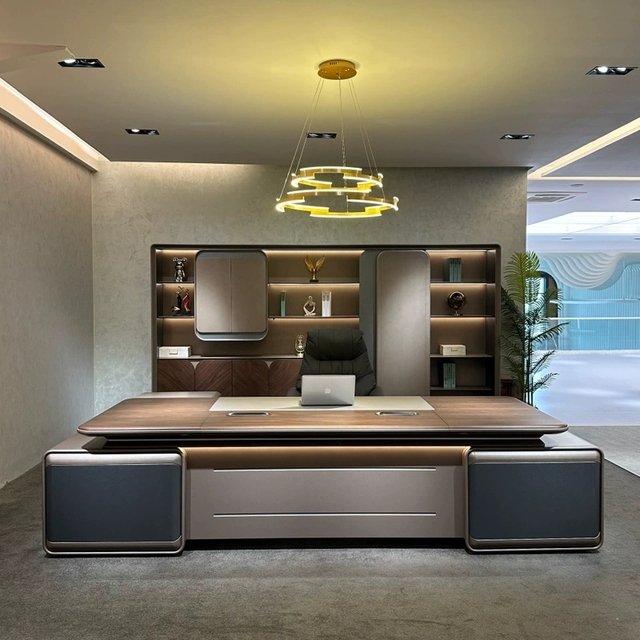 Modern Boss Office Furniture L-shape Smart Veneer Painted Table Luxury Executive President CEO Office Desk