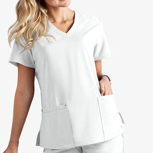 לבן רפואי הצוואר סקראבס מדים ערכות סיעוד ספנדקס ספנדקס יוניסקס עם מים חיתוך מתיחה curbs - Product Image 3