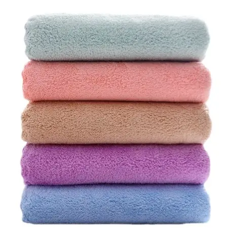 Soft Coral Fleece Cotton Pet Washing bath Towel for kids baby Strong Absorption children face handle bath towel in solid colors