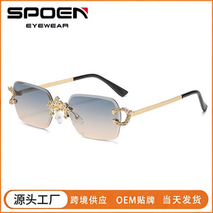Lunettes de soleil rectangulaires sans monture UV400 pour femmes, protection solaire, lunettes de mode pour adultes - Product Image 5
