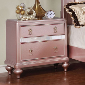 โต๊ะข้างเตียงสีโรสโกลด์สไตล์ร่วมสมัย 2 ลิ้นชัก พร้อมแผงตกแต่งกระจก - Product Image 1