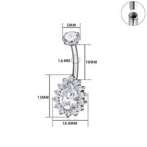 G23 Titan 14G Rốn Nhẫn Lớn Zircon Khảm <span class=keywords><strong>Belly</strong></span> <span class=keywords><strong>Button</strong></span> Nhẫn 10Mm Dài Nước Drop Shipping PVD Mạ Phụ Nữ Piercing Đồ Trang Sức - Product Image 2