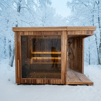 Sauna Exterior de Madera Sólida de Lujo para 5-6 Personas con Baño de Hielo y Cubos de Piedra Caliente Tradicionales, Plataforma de 2 Niveles para Gimnasio y Villa