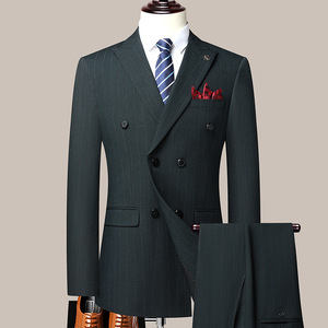 Abito da uomo su misura taglie forti verde scuro a righe <span class=keywords><strong>doppiopetto</strong></span> 2 pezzi per matrimonio <span class=keywords><strong>sposo</strong></span> e testimone - Product Image 1