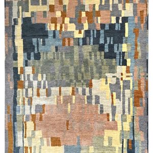 Tapis en laine Coral Weavers, motif abstrait coloré et vibrant, noué à la main, poils moyens, rectangulaire moderne, nettoyage à sec, pour salon - Product Image 1