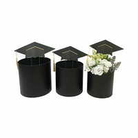 Set Kotak Hadiah Bunga Silinder Bulat 3pcs, Topi Wisuda, Ember Pelukan, Kotak Kemasan Bunga Wisuda