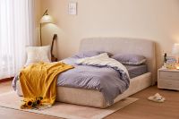Cadre de lit de luxe nordique King Queen Double Full Size, plateforme basse, capitonné effet nuage, avec rangement