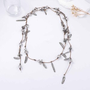 Collier pendentif plume feuille en alliage de corde tressée multicouche à la mode pour femme - Product Image 5