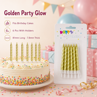 Bougies d'anniversaire en spirale, finition dorée métallique, sans fumée, non toxiques, en cire de paraffine torsadée, pour gâteaux de fête, vente en gros