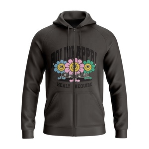 Sweat à capuche de printemps imprimé en molleton lourd 100% coton de haute qualité avec fermeture éclair complète avec caractéristiques anti-rides et coupe-vent - Product Image 1