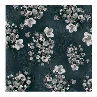 Tissu en polyester peau de pêche imprimé personnalisé avec motif de fleurs de pêcher pour vêtements féminins