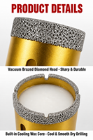 Foret diamanté à sec, technologie de brasage sous vide, adapté à l'élargissement des trous dans le granit, le marbre et les carreaux de céramique - couleur or