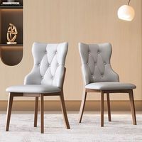 Chaise de salle à manger rétro de style américain en bois massif avec dossier rembourré en cuir et pieds en noyer, design moderne pour la maison et la salle de sport