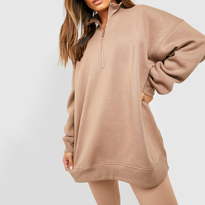 Fabricante de lana de algodón de peso pesado <span class=keywords><strong>media</strong></span> <span class=keywords><strong>cremallera</strong></span> en blanco mujeres sudaderas de gran tamaño sólido Stand Collar mujeres <span class=keywords><strong>cremallera</strong></span> sudaderas - Product Image 6