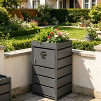 Abri moderne pour poubelle à roulettes simple de 240 L avec jardinière supérieure, couvercle de poubelle en métal durable pour cour publique