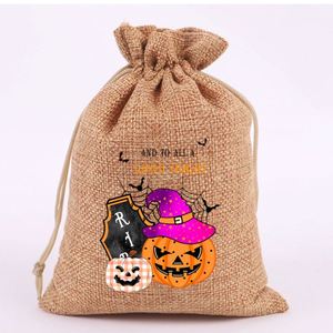Sac en toile de jute à motif Halloween 15x20cm, sac en lin en gros, pochette à cordon en nylon, idéal pour décorations de festival, souvenirs, bonbons - Product Image 6