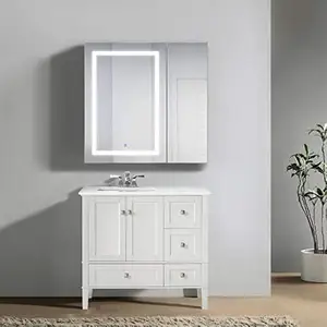 Оптовая продажа, белая мебель из массива дерева в американском стиле для ванной комнаты, туалетный столик, шкаф для ванной комнаты