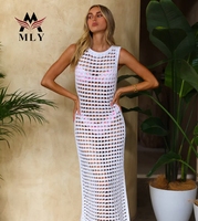 MLY Vente en gros Blouse de plage ajourée sexy unie, pull, cache-maillot de bain, robe de protection solaire